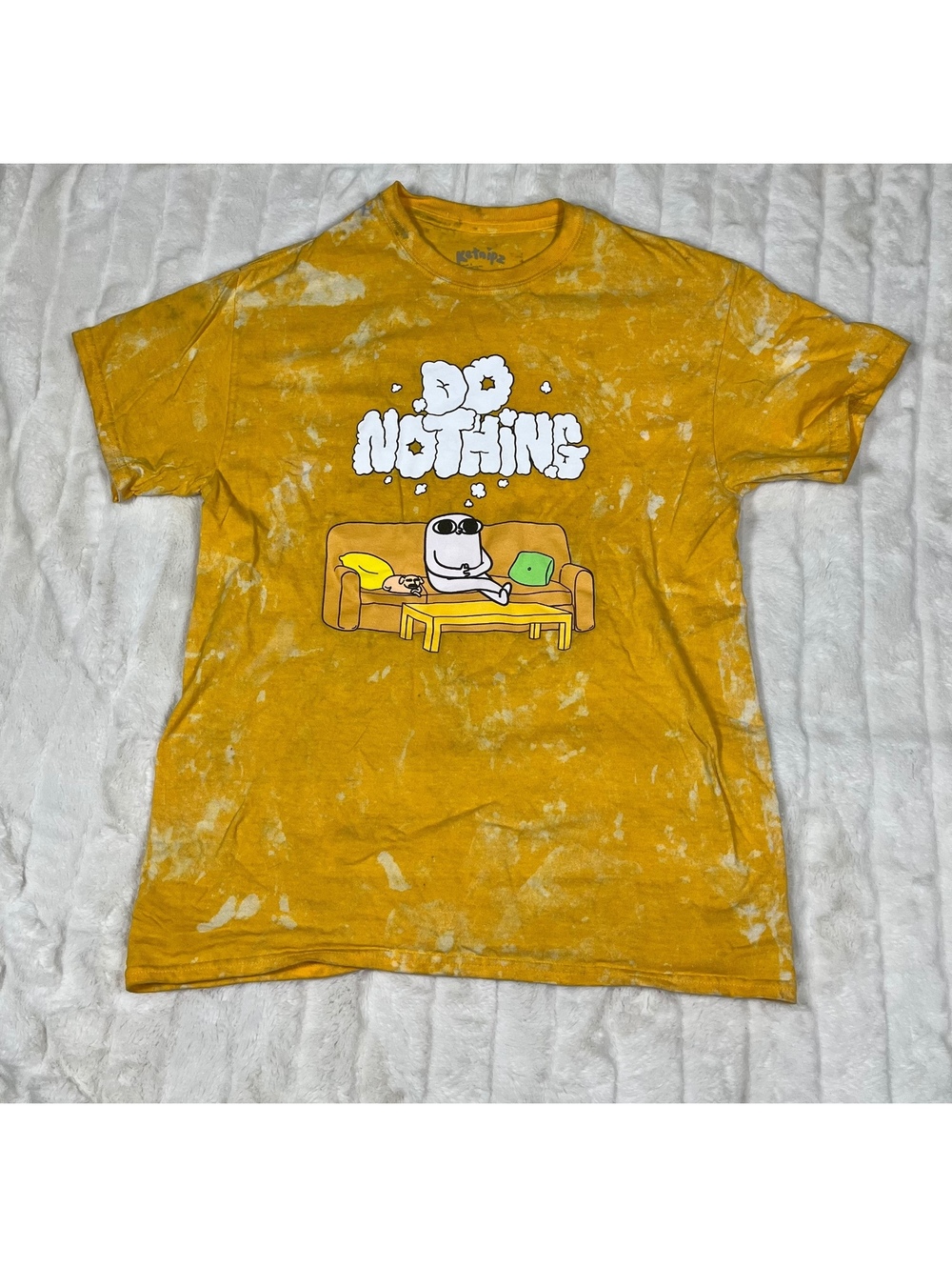 Ketnipz "Do Nothing" Upcycle Bleach Dye Graphic Fall Spring Casual Lounge Tee